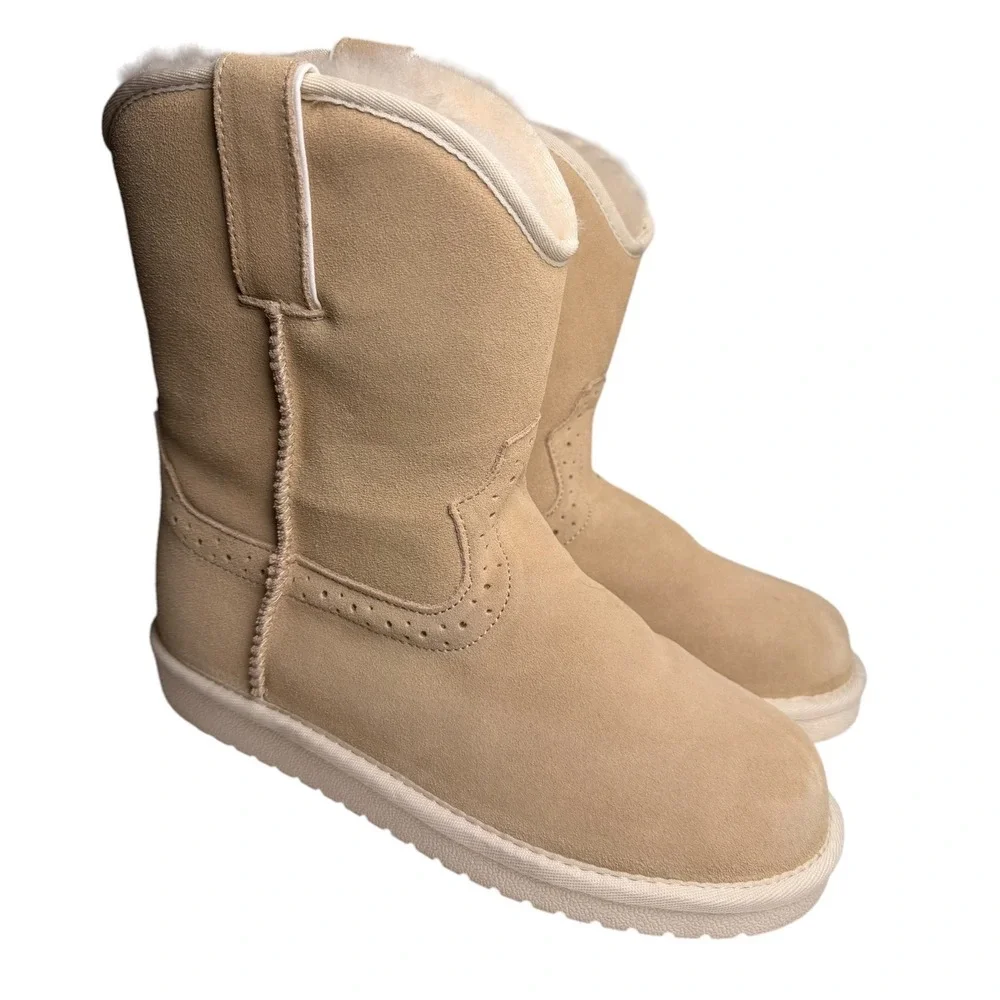 Justin Heidi Shearling Lined Suede‎ Boots Size 9 Natural Beige